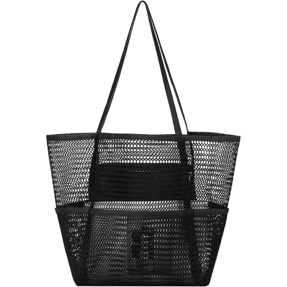 Women's Black Beach Tote Bags Causal Pool Bags For Mom Travel Swimming Vacations
